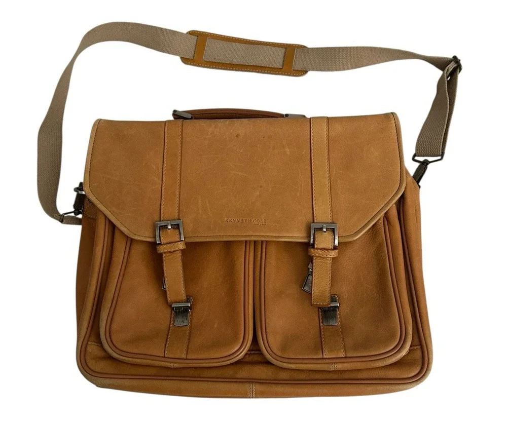 Vtg Kenneth Cole New York Leather Messenger Madmen Crossbody Bag Briefcase